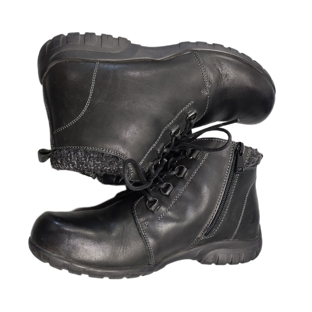 Propét Delaney Ankle Boots Womens 7.5D Wide Black Leather Cushioned Side Zip